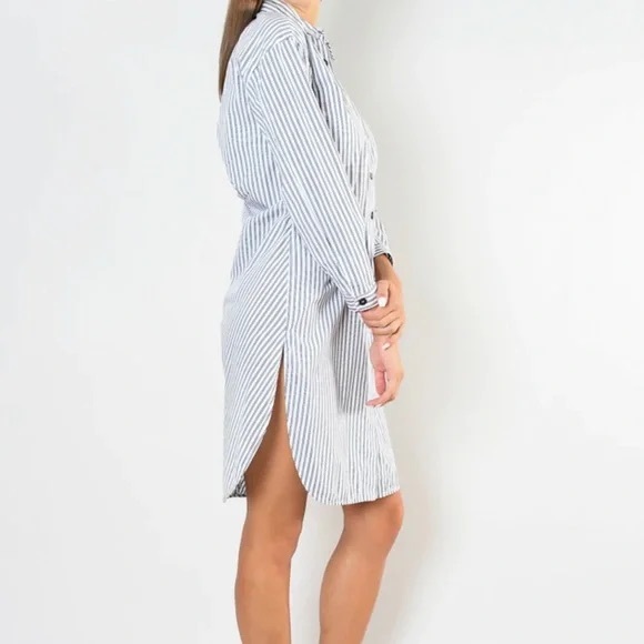 SANDRO WHITE/NAVY STRIPED OPEN BACK SHIRT DRESS Size L - Picture 11 of 11